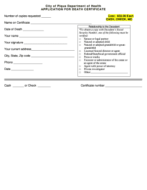 Application for Death Certificate