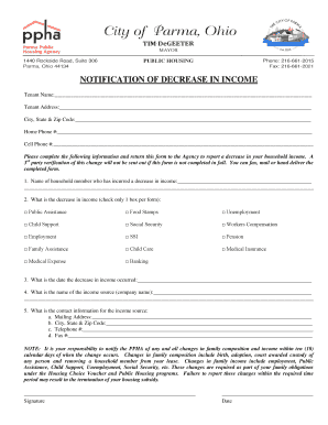 Notification of Decrease in Income Form