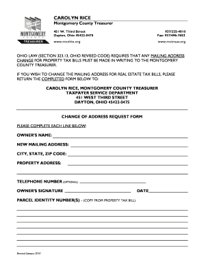 Ohio Real Estate Tax Bill Address Change Form
