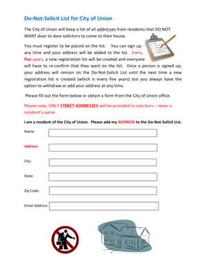 Do Not Solicit List for City of Union