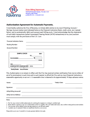 Authorization Agreement for Automatic Water Payments