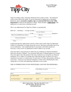 Tipp City Utilities Automatic Deduction Form