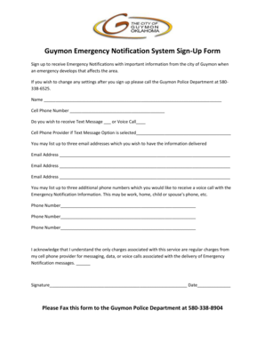 Guymon Emergency Notification System Sign-Up Form