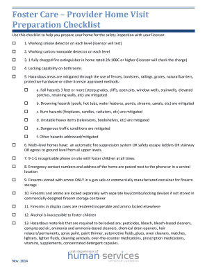 Foster Care Provider Home Visit Checklist