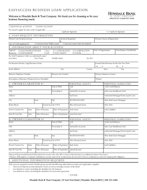 Hinsdale Bank Business Loan Application