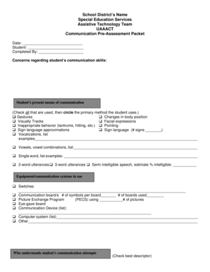 Special Education Communication Pre-Assessment Packet