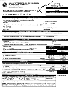 Indiana Political Committee Receipts and Expenditures Form