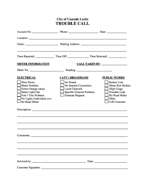 City of Cascade Locks Trouble Call Form