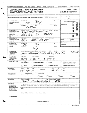 Texas Campaign Finance Report Cover Sheet