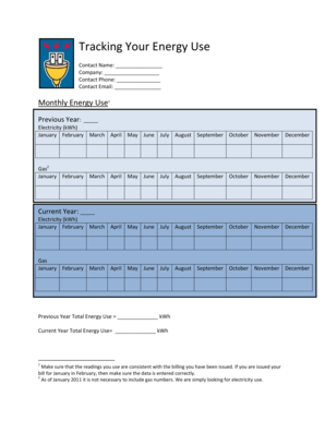 Energy Use Tracking Form