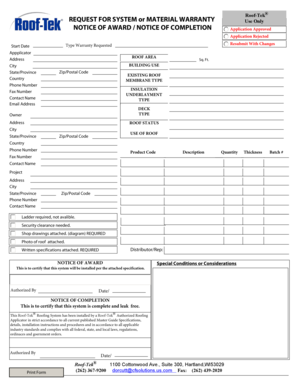 Roof-Tek Roofing System Warranty Request Form