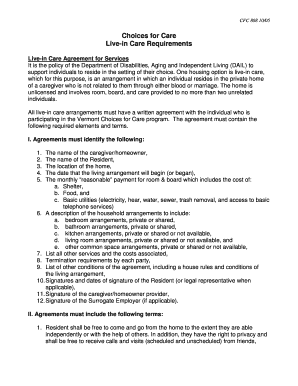 Vermont Live-in Care Agreement