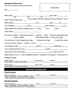 Springfield Wellness Clinic Patient Registration Form