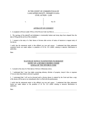 Affidavit of Consent for Divorce