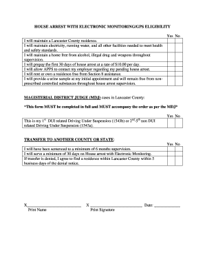 House Arrest Eligibility Form