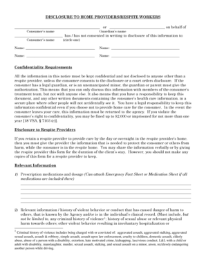 Disclosure to Home Providers Form
