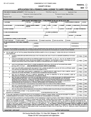 Pennsylvania License to Carry Firearms Application