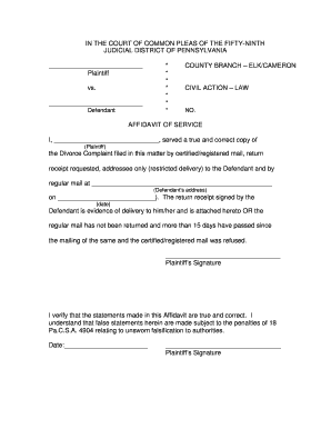 Affidavit of Service for Divorce Complaint