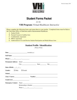 Student Forms Packet for VHI Program
