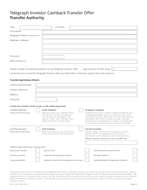 Telegraph Investor Cashback Transfer Offer Form