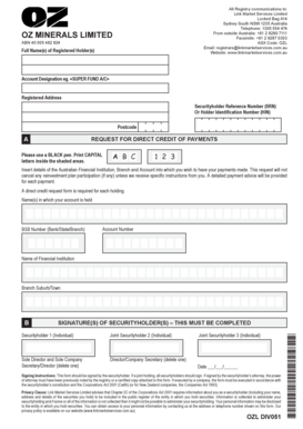 OZL Dividend Payment Direct Credit Request Form