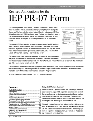 Ohio Individualized Education Program IEP PR-07 Form