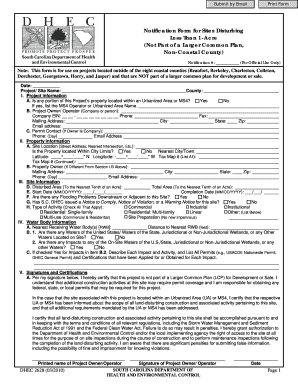 South Carolina Notification Form for Less Than 1-Acre Sites
