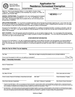Harris County Residence Homestead Exemption Application