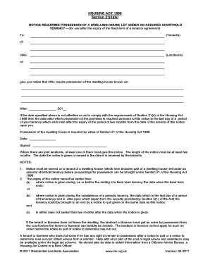 Section 21 Notice for Possession