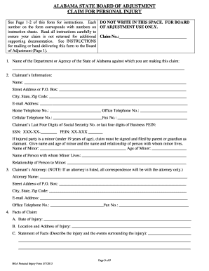Alabama State Board of Adjustment Personal Injury Claim Form