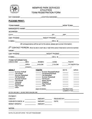 Memphis Park Services Team Registration Form