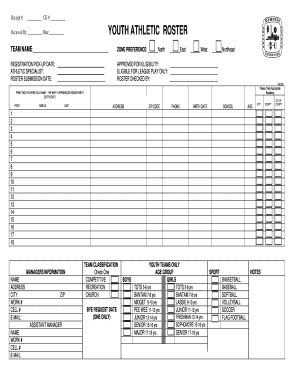 Youth Athletic Roster Form