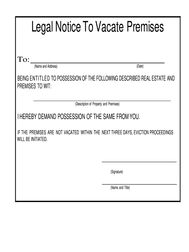 Printable Notice To Vacate