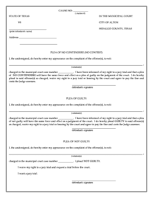 Texas Plea of No Contendere Form