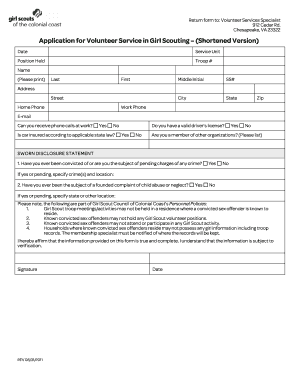 Girl Scout Volunteer Application Form