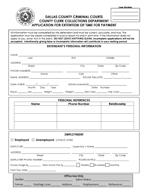 Dallas County Application for Extension of Time for Payment