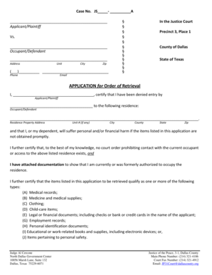 Texas Order of Retrieval Application
