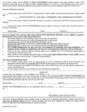 Texas Traffic Citation Plea Form
