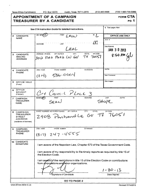 Texas Campaign Treasurer Appointment Form CTA