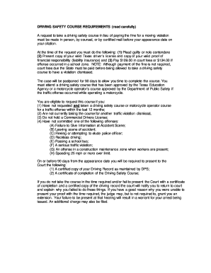 Texas Driving Safety Course Request Form