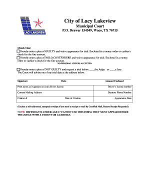 Texas Municipal Court Plea Form