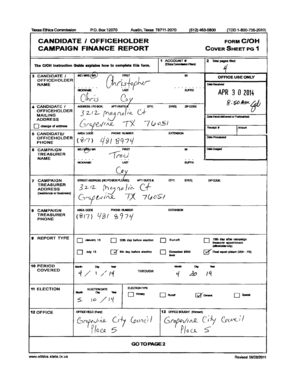 Texas Campaign Finance Report Cover Sheet
