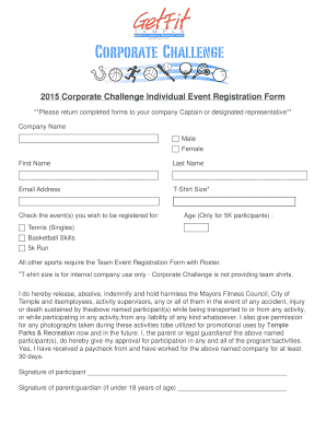 Corporate Challenge Individual Event Registration Form