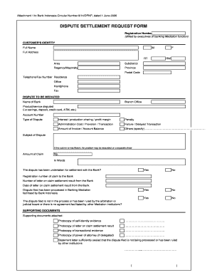 Bank Indonesia Dispute Settlement Request Form