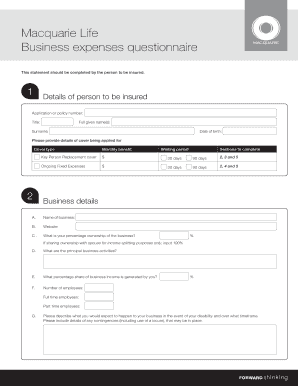 Macquarie Life Business Expenses Questionnaire