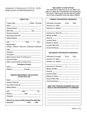 Orthodontic Patient Information Form