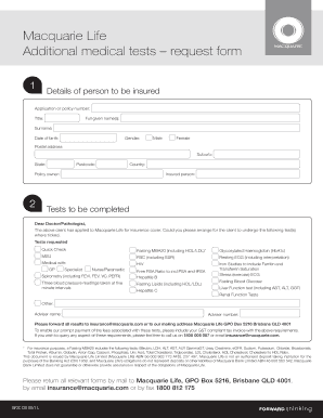 Macquarie Life Additional Medical Tests Request Form