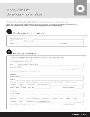 Macquarie Life Beneficiary Nomination Form