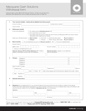 Macquarie Cash Solutions Withdrawal Form