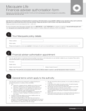 Macquarie Life Financial Adviser Authorisation Form